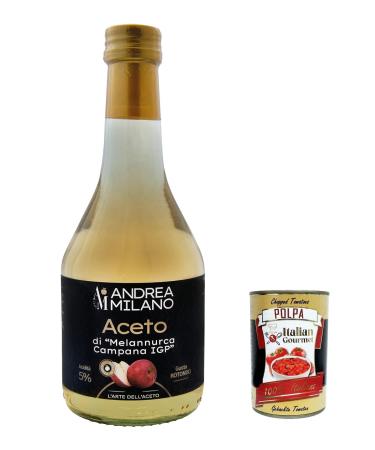 Italian Gourmet E.R. Andrea Milano Aceto di Melannurca Campana IGP vinegar made from fresh unpasteurized apples and naturally fermented 5% acidity 500 ml + Gourmet Italian Polpa 400 g