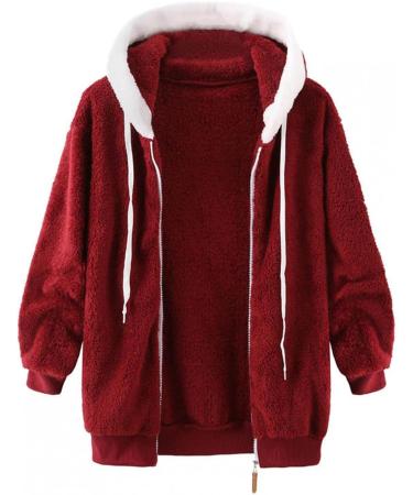 Buy Ronony Women's Plush Teddy Jacket - Cozy Fleece Zip Hoodie for Teen Girls - Stylish Winter Coat in Red - Buy Online on GoSupps.com