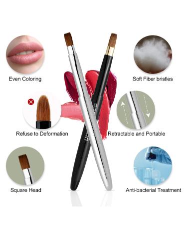 Retractable Lip Brush with Cap - Professional Makeup Tool for Lipstick & Gloss - Silver - Buy Online on GoSupps.com