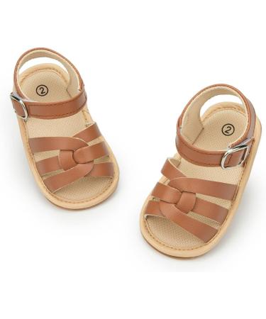 Infant Baby Summer Sandals | Newborn Bowknot Crib Shoes | Soft Rubber Sole Beach Toddler Sandals | Pu Leather Flats for Boys and Girls | 3-6 Months | Brown - Buy Online on GoSupps.com