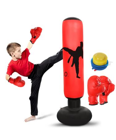 Punching Bag for Kids. Inflatable Boxing Bag . Kids Boxing Practice Set . Instant Rebound for Practice Karate, Taekwondo. with Air Pump and Boxing Gloves 63Inch
