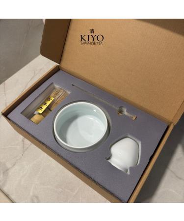 KIYO Set Matcha Th Matcha C r monie + Kit Complet Blanc : Bol en C ramique Fouet Bambou Support & Cuill re | C r monie du Th Japonaise Coffret Cadeau F tes & Pr paration Authentique Kit Blanc Ivoire avec Matcha - Buy Online on GoSupps.com