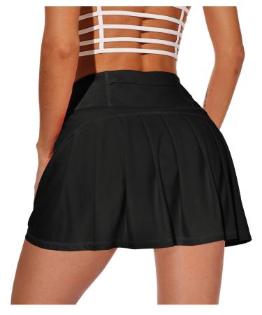XIEERDUO Women's Athletic Tennis Golf Skirts with Shorts Pockets Acitve High Waisted Running Skorts 001-black Medium