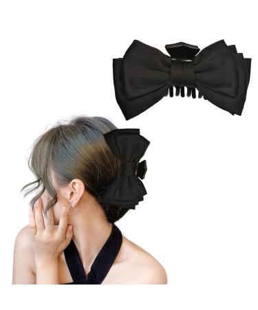 Large Satin Bow Hair Claw Clips Black Hair Bows for Women Big Claw Clips for Thick Long Hair Bowknot Hair Accessories Non Slip Jaw Clips for Girls Hair Clamps for Styling
