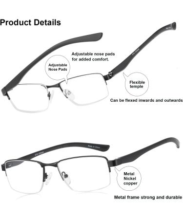 EYECEDAR 5-Pack Reading Glasses for Men & Women - Metal Half Frame Eyeglasses - 2.00 Magnification - Stylish Black Readers - Buy Online on GoSupps.com