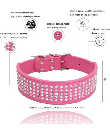 Elegel Leather Dog Collar - Wide & Stylish for All Sizes | Rhinestone & Anti-Lost Phone Tag - Black Red Pink - Buy Online on GoSupps.com