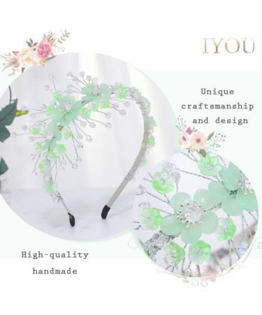 IYOU Floral Princess Wedding Headbands Green Flower Hair Bands Sparkly Crystal Communion Bridal Hair Accessories for Girls - Buy Online on GoSupps.com