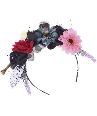 Lurrose Halloween Flower Crown Headband Mexican Rose Flower Crown dia de los muertos Flower Crown Day of The Dead Headband Skull Headpiece Headwear (Colorful) - Buy Online on GoSupps.com