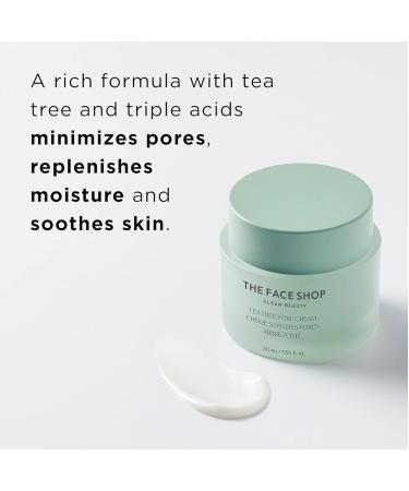 The Face Shop Tea Tree Pore Cream - Pore Minimizer & Hydrating Moisturizer | AHA BHA PHA | Soothing Korean Skin Care with Hyaluronic Acid & Cica - Buy Online on GoSupps.com