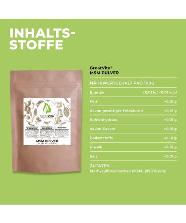  GREAT VITA GreatVita MSM Powder 800 g | 99.9% Pure Premium Quality | Methylsulfonylmethane Organic Sulphur Without Additives - Buy Online on GoSupps.com