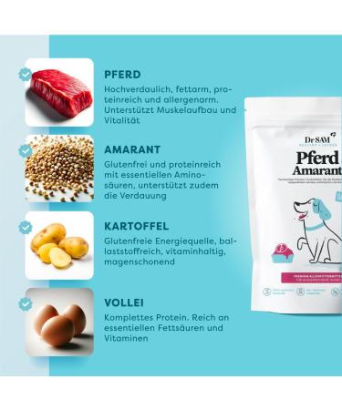 Dr. SAM Premium Dry Food for Adult Dogs - Complete Horse Food with Amaranth and Herb Blend - Ideal for Sensitive Stomachs - Gluten and Grain Free - Buy Online on GoSupps.com