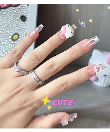 Y2K Coffin Nails Pink Kitty Kawaii 3D Cartoon Fake Nails | 24Pcs Glue-On Set by Dreamynini - Buy Online on GoSupps.com