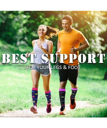 Beister Compression Socks 15-20 mmHg for Women & Men - 6 Pairs, Multi-Colour-02 - S-M Size | Knee High Support Hose for Running, Cycling, Sports - Buy Online on GoSupps.com