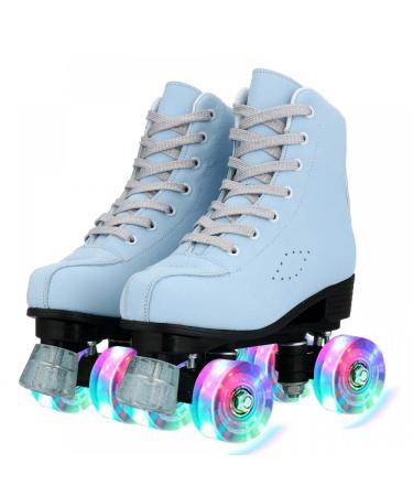 Gets Roller Skates for Women Men 4 Wheels Light Up Indoor Outdoor Roller Skate, High Top PU Leather Beginner Double Row Unisex Roller Skates Blue 41US 10