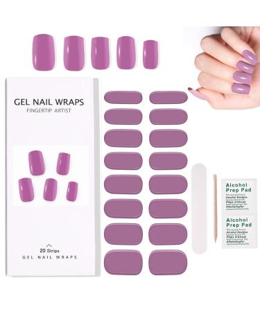 Semi Cured Gel Nail Strips - Purple Semi Cured Nail Wraps - Soft Self-Adhesive Gel Nail Stickers with Nail File Stick - Waterproof French Gel Nall Wrap Stickers with UV Light (Purple)