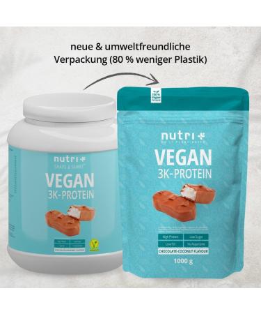 Nutri+ Vegan Protein Powder - Chocolate Coconut 1kg | Lactose-Free 3K Protein Shake | High-Quality Protein Complex - Buy Online on GoSupps.com