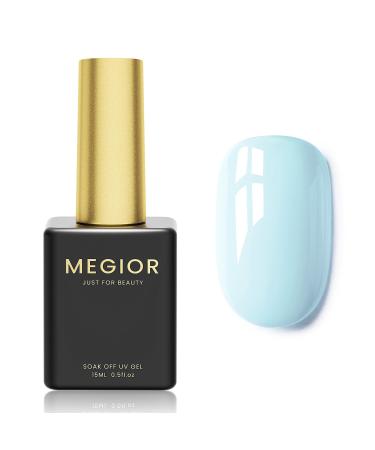 MEGIOR Light Blue Gel Nail Polish 15ml Light Sky Blue Gel Polish 1PCS Soak Off UV LED Nail Gel Polish for Nail Art Manicure Salon DIY Home for Women Girls Nails
