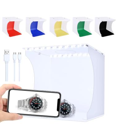 SLOW DOLPHIN Portable Photo Studio Box with 40pcs SMD LED Beads for Jewellery and Small Items Portable Folding Photography Studio Box Booth Shooting Tent Kit(2 Lights Strips + 6 Colors Backdrops) New Type 2*20 LED Lights