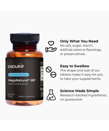 Endur MegaNatural-BP Grape Seed Extract Sustained Release Formula For Optimal Absorption 150mg (60 Tablets) 60 Count (Pack of 1) - Buy Online on GoSupps.com