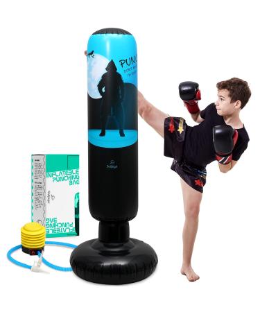 Salljogo Inflatable Punching Bag for Kids with Foot Pump- 63 High Heavy Duty, Portable Freestanding Kids Workout Equipment for Boxing, Exercise and Self Defense Training blue