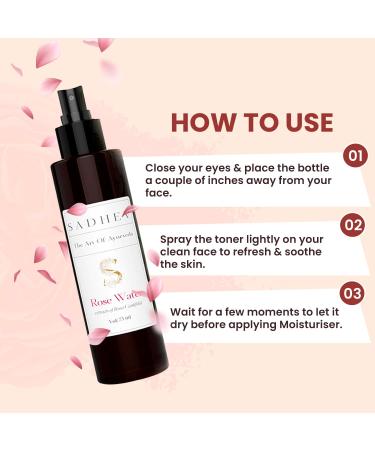 Buy Sadh ev 100% Organic Rose Water Face Mist - Glowing & Pore Tightening Toner 75ml | International Shipping Available - Buy Online on GoSupps.com