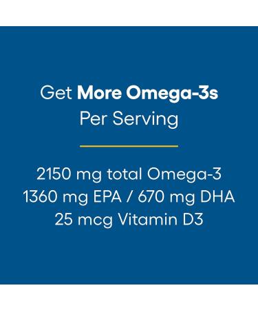 Ultra Strength RxOmega-3 Fish Oil with Vitamin D3 - 2150 mg Omega-3, No Fishy Aftertaste, 150 Count - Buy Online on GoSupps.com