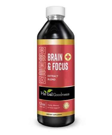 Herbal Goodness Brain and Focus - Nootropic Brain Supplement Immune System Booster Brain Health - Gingko Graviola Lion's Mane - Non-GMO Natural - 12oz - 23 Servings