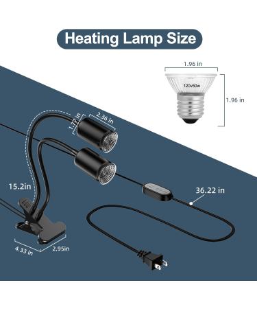 Petboda Reptile Heat Lamp Dual Head Basking Light with Cycle Timer Dimmable UVA Reptile Light for Turtle Tortoise Lizard Snake Bearded Dragon and More 4 Bulbs Included (Black) - Buy Online on GoSupps.com