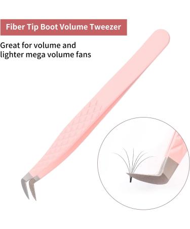 FADLASH Curved Fiber Tip Eyelash Extension Tweezers - Professional Pink Volume Lash Tweezers - Buy Online on GoSupps.com