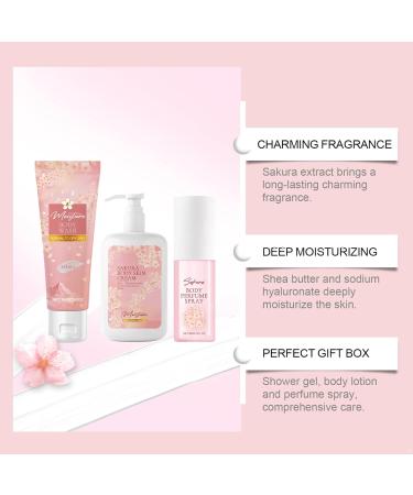 Aislor 3Pcs Cherry Blossom Body Care Set Includes 100g Body Wash 150ml Body Cream 90ml Perfume Moisturizing Hydrating Gentle Skin Cleansing Long Lasting Fragrance One Size Pink - Buy Online on GoSupps.com
