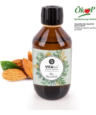 VitAfeel Organic Almond Oil - 100% Pure Cold-Pressed Vegan | Ideal for Skin Hair Aromatherapy & Massage | 250ml - Buy Online on GoSupps.com