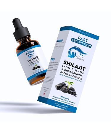 Lion's Mane - Shilajit - Ashwagandha - Bacopa Monnieri Liquid Drops | for Stress Memory Booster Focus | All Natural Ingredients 1Fl Oz (1)