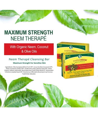TheraNeem Neem Therapeutic Cleansing Bar - Maximum Strength Neem Oil Soap for Sensitive Skin Soothes & Hydrates | Pack of 2 4 Oz Each - Buy Internationally - Buy Online on GoSupps.com