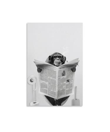 Weershun poster "monkey on toilet" newspaper poster children bathroom humor funny animal on toilet black and white poster canvas 90s wall art aesthetic poster 30 x 45 cm 12x18inch (30x45cm) without frame style8th
