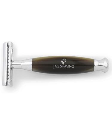 JAG Shaving Razor Set for Men - 3-Part Care Set with Double-Sided Razor Silver-Tip Shaving Brush & Elegant Stand - Premium Aftershave Alun Pen - Greenhorn Color - Buy Online on GoSupps.com