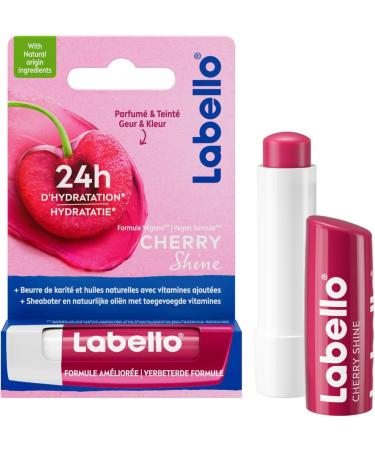 LABELLO Cherry Shine (1 x 5.5 ml), Lip balm enriched with natural oils and vitamins E & C, Hydrating lip care