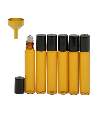 Gazechimp 6pcs 10ml Glass Roll on Bottles with Stainless Steel Roller Ball + Mini Metal Funnel