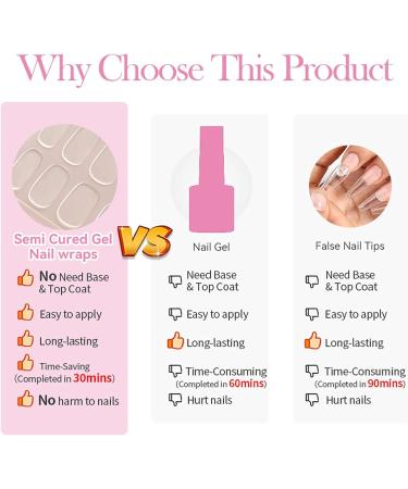 Semi Cured Gel Nails Strips - 20 Stickers Nude Nail Wraps Soft Self -Adhesive Gel Nail Stickers Long Lasting for Nails French Tip Manicure Nail Wraps UV/LED Lamp Required Clear - Buy Online on GoSupps.com
