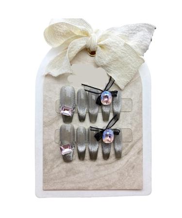 French Cat Eye Handmade Wearing Armor with Explosive Flash Bow Knot Detachable Phototherapy Nail Enhancement (Size : S)