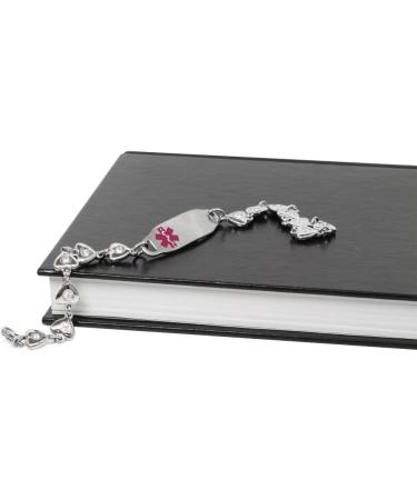 Custom Engraved Medical Bracelet | 316L Stainless Steel | Hearts & Round CZ | 10 Inch Wrist Size - Buy Online on GoSupps.com