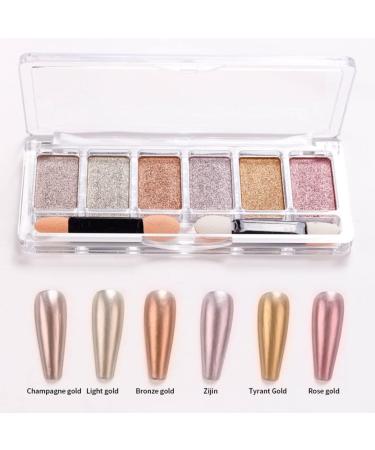Nail Mirror Powder 6 Colours Manicure Chrome Glitter Pigment with Eyeshadow Sticks Golden  - Buy Online on GoSupps.com
