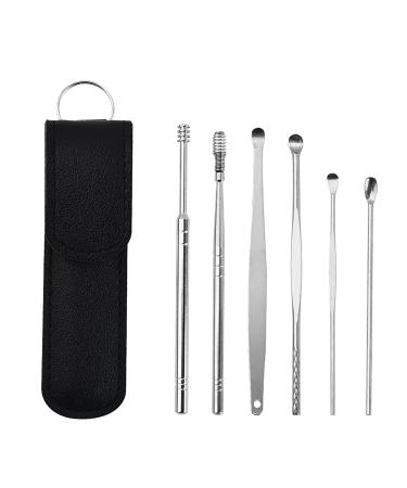 BLMIEDE Innovative Spring Earwax Cleaner Tool Set Earwax Removal Kit Ear Wax Removal 6-in-1 Ear Pick Tools Reusable Ear Cleaner Skin Care Wand (Black One Size) Black One Size