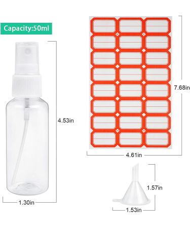 HTHL 6 PCS Set 50ML Spray Bottles Plastic Transparent Mist Spray Bottles with 2 Funnels and 1 Sheet Label Empty Travel Atomiser Refillable Liquid Containers for Perfume Cosmetic and Liquids - Buy Online on GoSupps.com