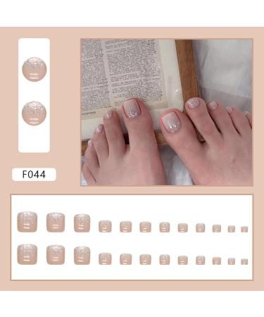 NICENEEDED Glitter Sequin Nude Color Press on Toe Nails Glossy French Short Square Acrylic False Toe Nails Full Cover Artificial Stick on Foot Nails for Women and Girls - Buy Online on GoSupps.com