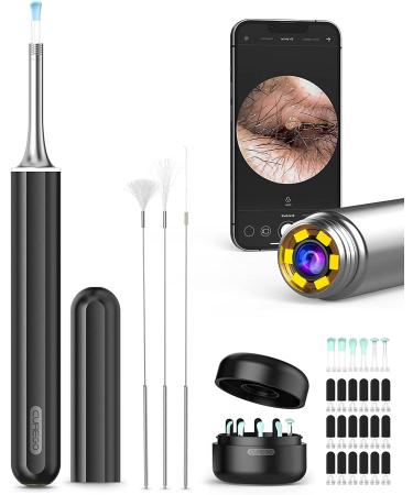 Ear Wax Removal Kit Ear Cleaner with 1080p HD Camera and 6 Cool White LED Lights Wireless 1080p HD Ear Otoscope with Facial Cleansing Brush for iOS & Android(Black) 2