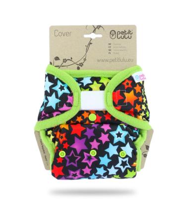 Petit lulu size 2 powy overpants (5-16 kg) |Velcro |One size diapers |Baby diaper pants |Washable & waterproof |Fleet diapers |Made in EU rainbow stars