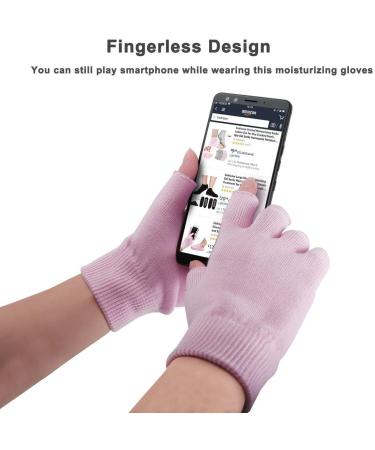 Silicone Gel Infused Fingerless Moisturizing Gloves for Dry Hands - Overnight Treatment for Eczema, Cracked Fingers, Aloe Therapy - Men Women Pink - Buy Online on GoSupps.com