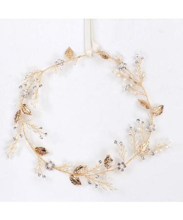 Anglacesmade Bridal Hair Vine Crystal and Pearl Headband Gold Leaf Headpiece for Bride Bridesmaid Handmade Hair Jewelry for Women and Girls - Buy Online on GoSupps.com
