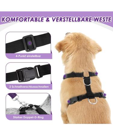 Slowton Dog Harness with Safety Belt for Car - Breathable Dog Seat Belt with 2 Carabiner Hooks - Purple Medium - Buy Online on GoSupps.com