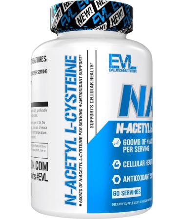 Evlution Nutrition NAC 600mg - N-Acetyl L-Cysteine Antioxidant Support - Vegan & Gluten Free Dietary Supplement - 60 Veggie Capsules - International Shipping Available - Buy Online on GoSupps.com